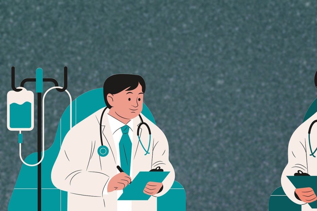 the illustration of doctor checking the patient