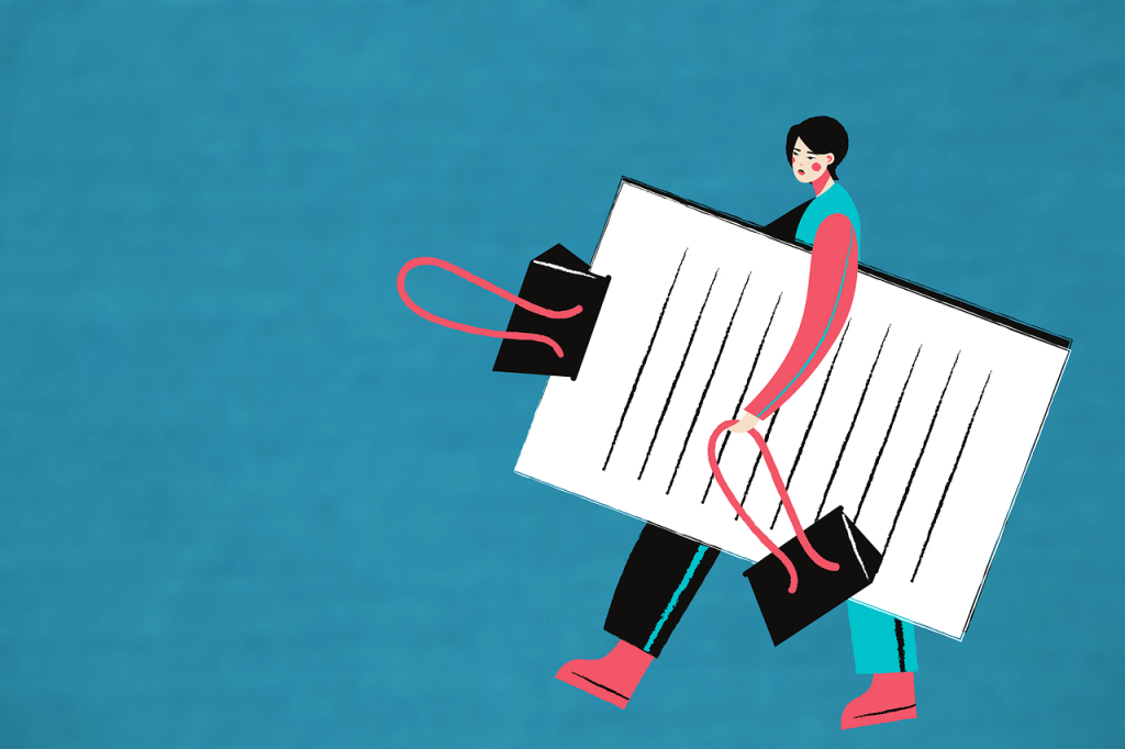 illustration of a girl carring a paper